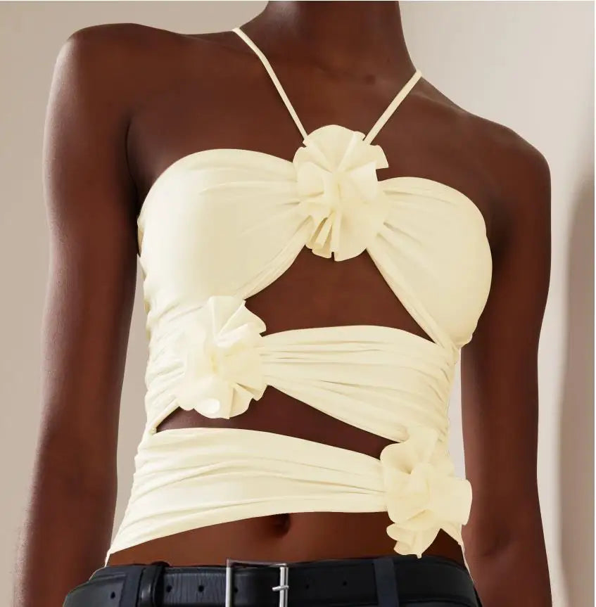 3D Floral Strap Crop Tops for Women