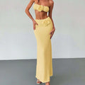 3D Flowers Knitted 2 Piece Set Women - Yellow / S