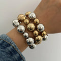 3PCS Punk Stretch Beads Bracelets - 5605 Gold Silver