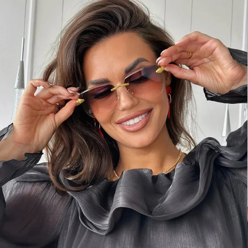 3pcs Rimless Metal Rectangle Frame Sunglasses Women