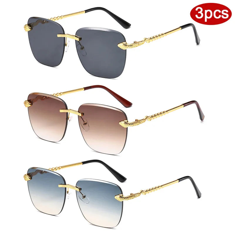 3pcs Rimless Metal Rectangle Frame Sunglasses Women - z06