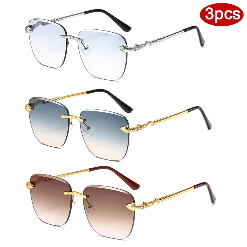 3pcs Rimless Metal Rectangle Frame Sunglasses Women - z08
