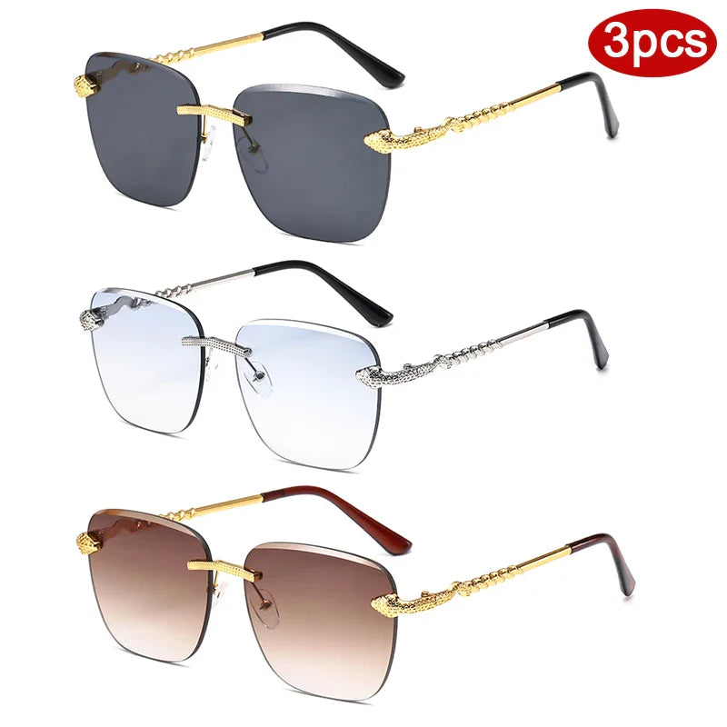 3pcs Rimless Metal Rectangle Frame Sunglasses Women - z09