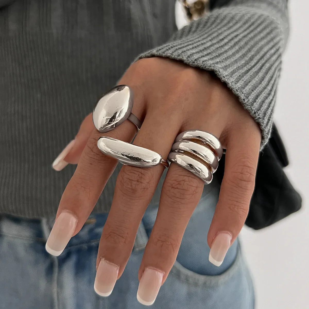 3pcs/set Metal Rings For Women - 5044 silver