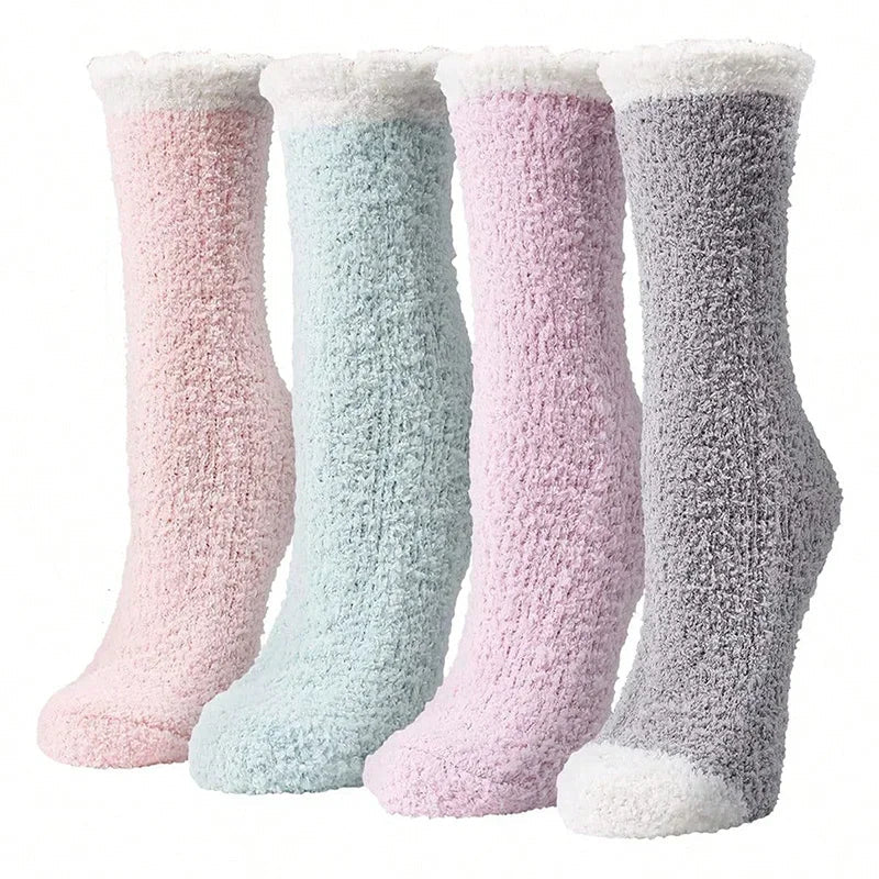 4 Pairs Thick Women Winter Warm Fuzzy Fluffy Socks - Mix Color-B / 35-39