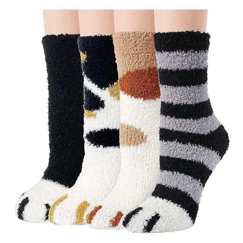 4 Pairs Thick Women Winter Warm Fuzzy Fluffy Socks - Mix Color-C / 35-39