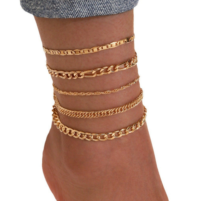 Simple Graceful Metal Chain Retro Creative Snake Chain Anklet Five-piece Set - Norellé