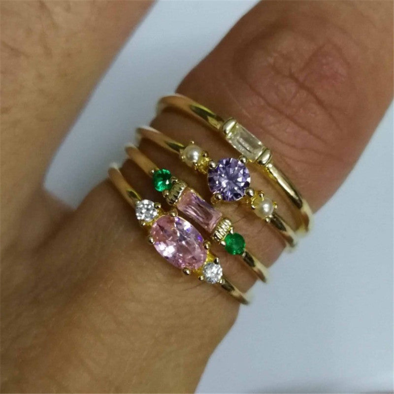 18K Gold Plating 4-piece Ring Set Simple Inlaid - Norellé