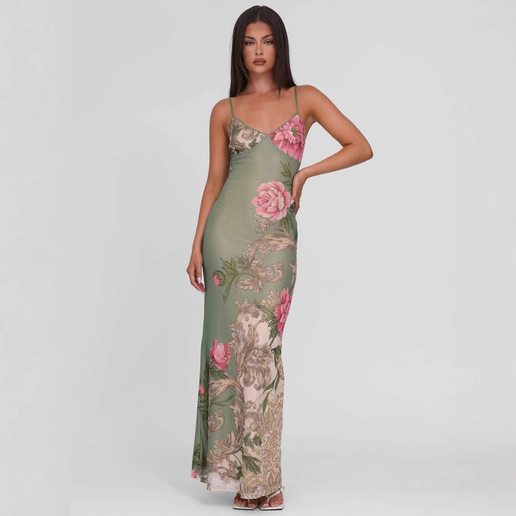 Slim-fit Contrast Colors Backless Sling Dress - Norellé