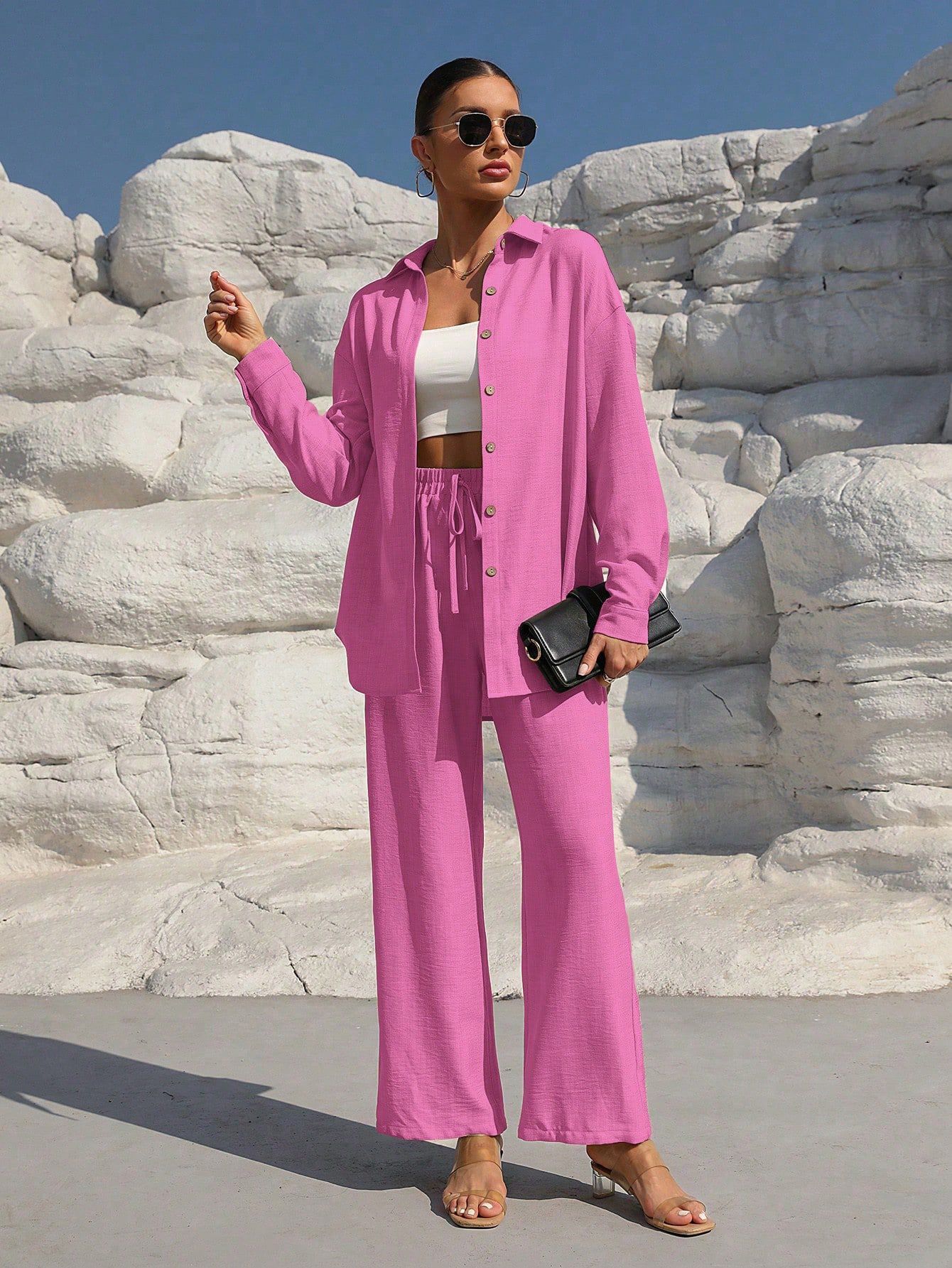 Fashion Graceful Plus Size Women's Long Sleeve Cardigan Two-piece Set Casual Solid Color Suit - Norellé