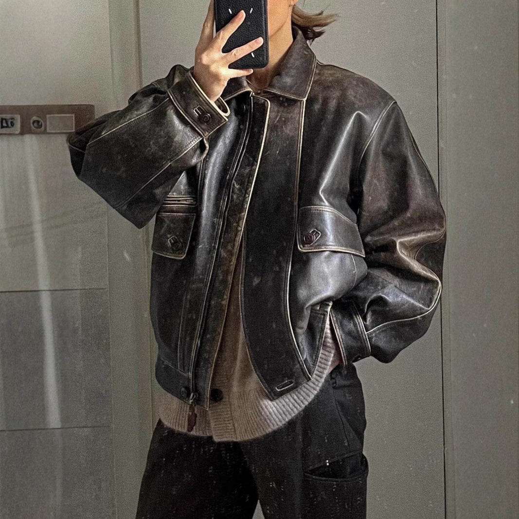 Jacket Coat Retro Washed Brushed Brown Distressed - Norellé