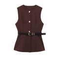 Belt Simple Sleeveless Shirt Bandage Dress Waist-tight Vest - Norellé