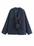 V-neck Cardigan Fashion Casual Lace Up Woolen Coat Short Coat - Norellé