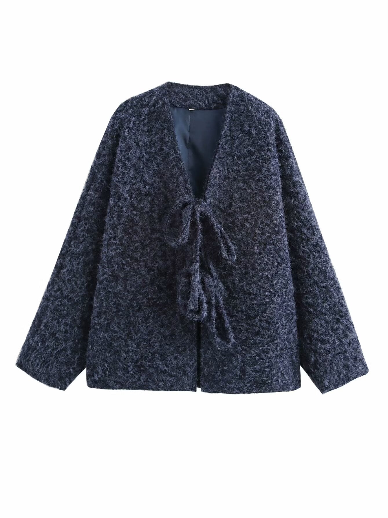V-neck Cardigan Fashion Casual Lace Up Woolen Coat Short Coat - Norellé