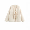 V-neck Cardigan Fashion Casual Lace Up Woolen Coat Short Coat - Norellé