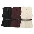 Belt Simple Sleeveless Shirt Bandage Dress Waist-tight Vest - Norellé