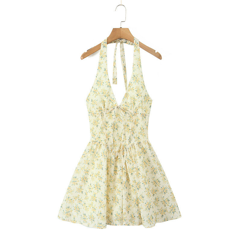 Pastoral Style Halter Backless Sexy Mini Dress Women - Norellé