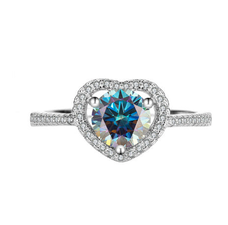 925 Sterling Silver Moissanite Ring Heart-shaped Hollow Couple Couple Rings - Norellé