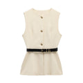 Belt Simple Sleeveless Shirt Bandage Dress Waist-tight Vest - Norellé