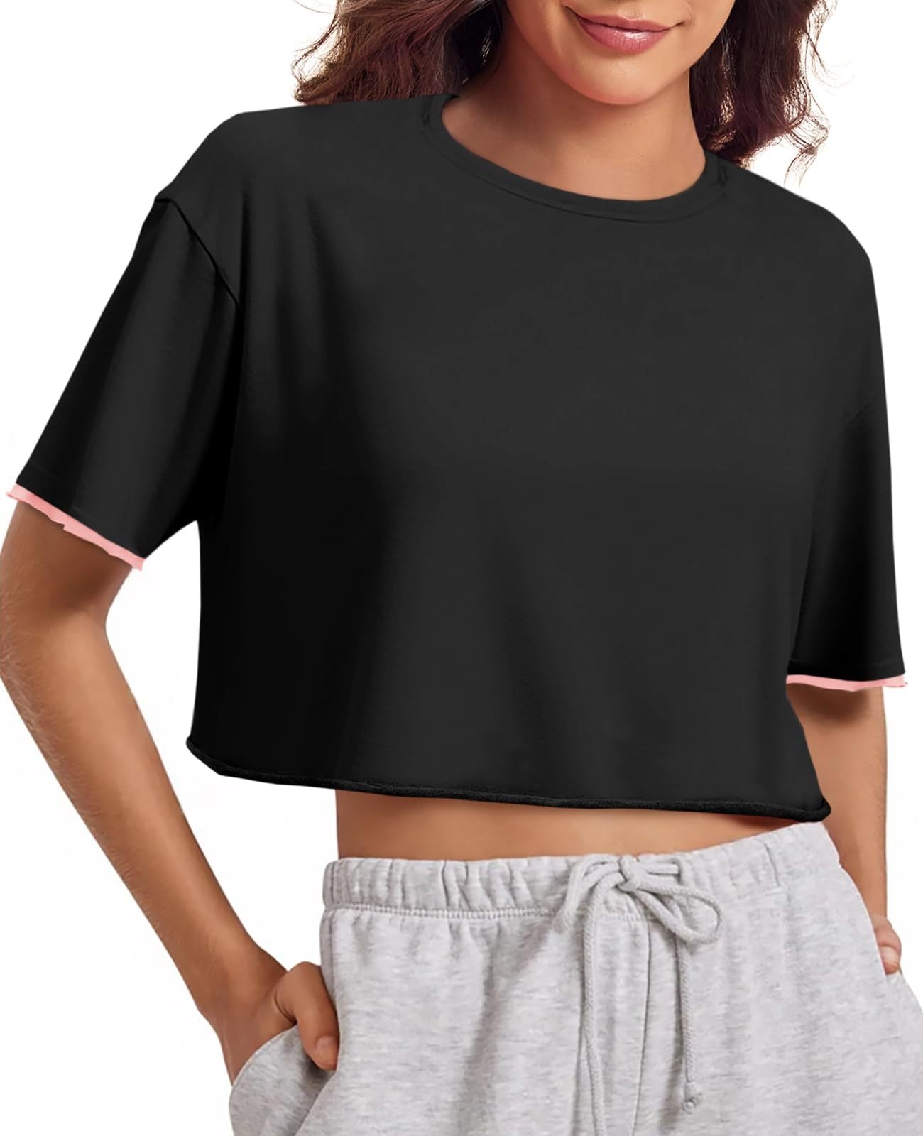 Womens Crop Tops Casual Short Sleeve  Loose Fit Basic - Norellé