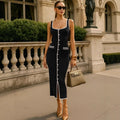 Vest-style Dress Contrast Color Single Row Multi-buckle Slit Long Knitted Dress - Norellé