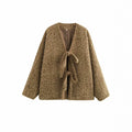 V-neck Cardigan Fashion Casual Lace Up Woolen Coat Short Coat - Norellé
