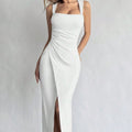 Women's Solid Color Sleeveless Generous Collar Slit Slim Fit Dress - Norellé