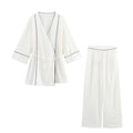 Rolled Double Breasted Coat Wide Leg Pants - Norellé