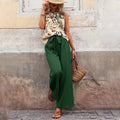 Women's 2 Piece Outfits Casual Sleeveless Halter Neck Crop Tops Wide Leg Pants Set - Norellé