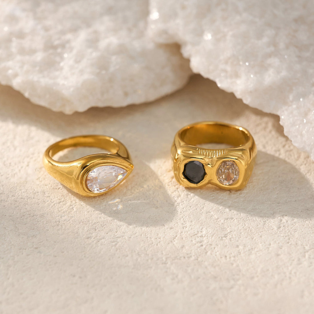 18K Real Gold Plating INS Personalized Hip Hop Two-color Different Pupil Zircon Ring - Norellé