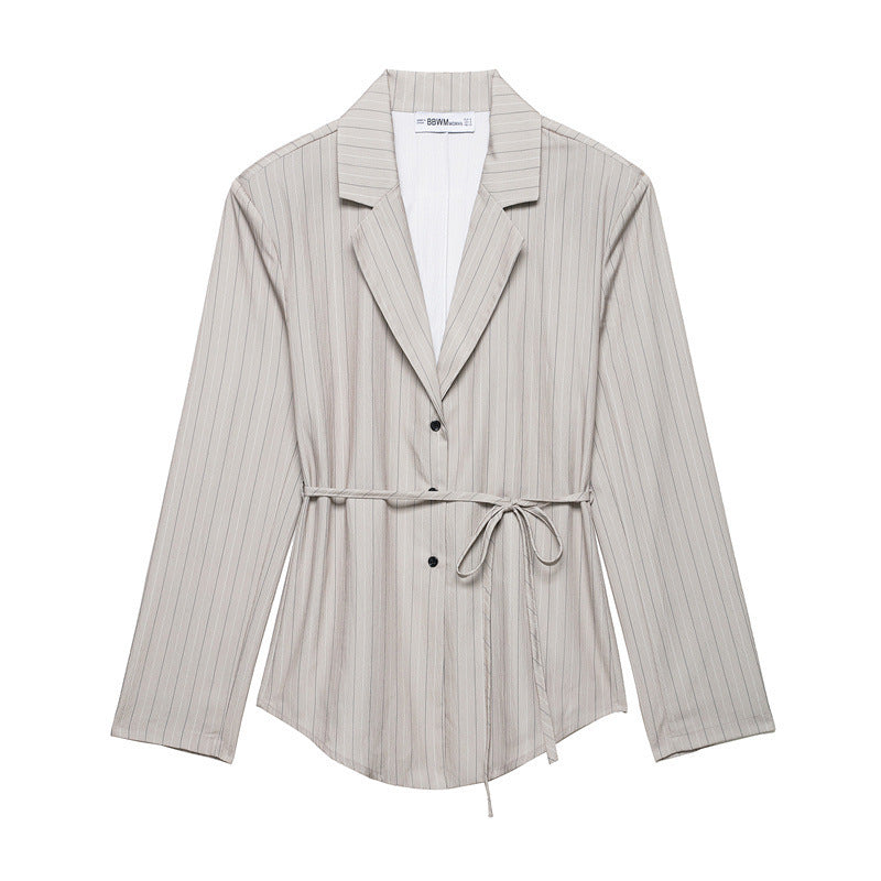 Thin Belt Striped Blazer Mini Shorts - Norellé