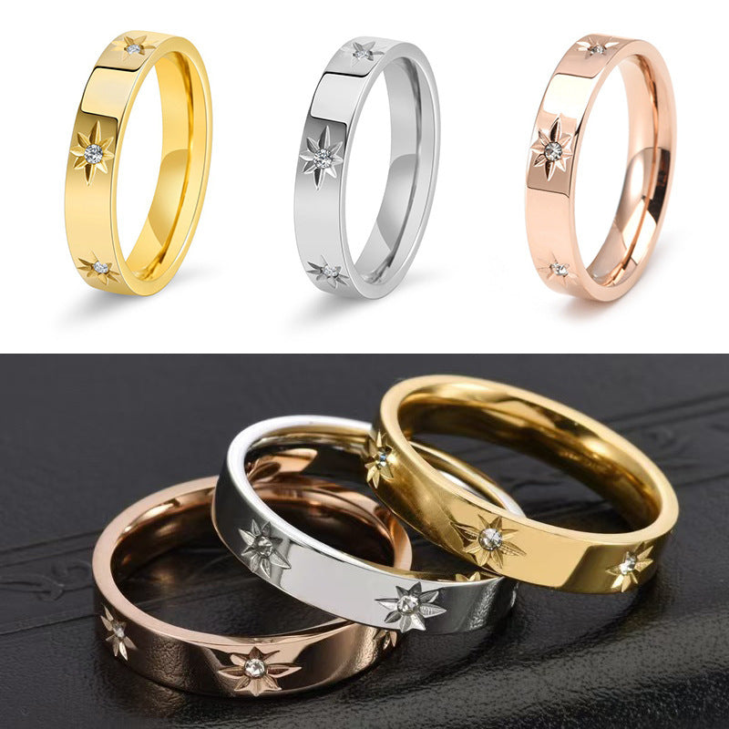 Stainless Steel Women's Five-pointed Star Inlaid Zircon Classic Style Plated 18K - Norellé