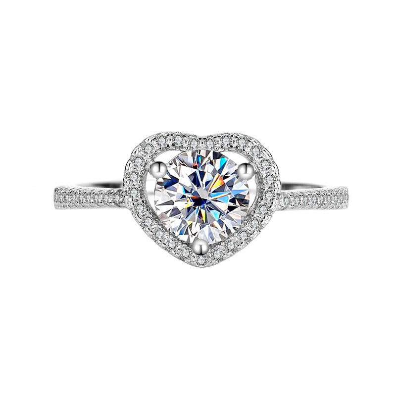 925 Sterling Silver Moissanite Ring Heart-shaped Hollow Couple Couple Rings - Norellé
