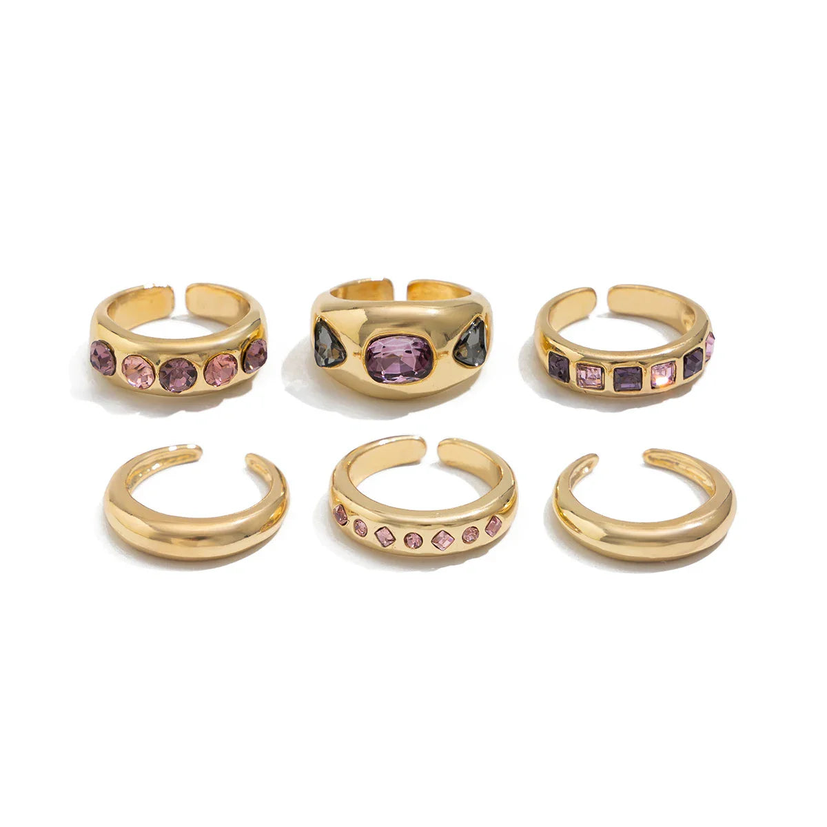 6Pcs/set Inlaid Purple zircon Adjustable Opening Ring Set