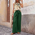 Women's 2 Piece Outfits Casual Sleeveless Halter Neck Crop Tops Wide Leg Pants Set - Norellé