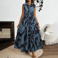 Women Sleeveless Boho Floral Maxi Dress Button Shirt V Neck Flowy Belted - Norellé