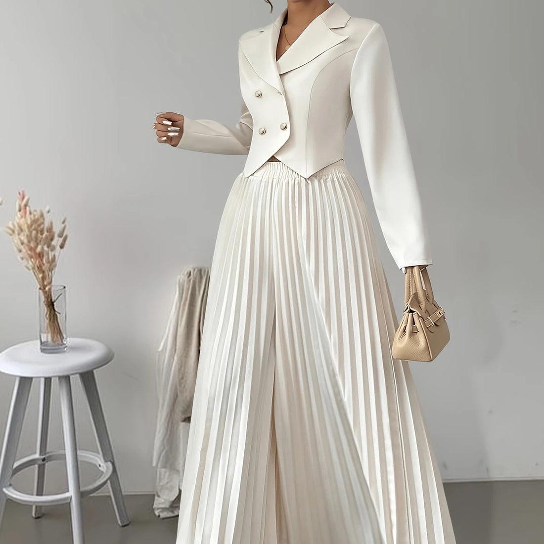Top Set Long Sleeved Pleated Skirt - Norellé