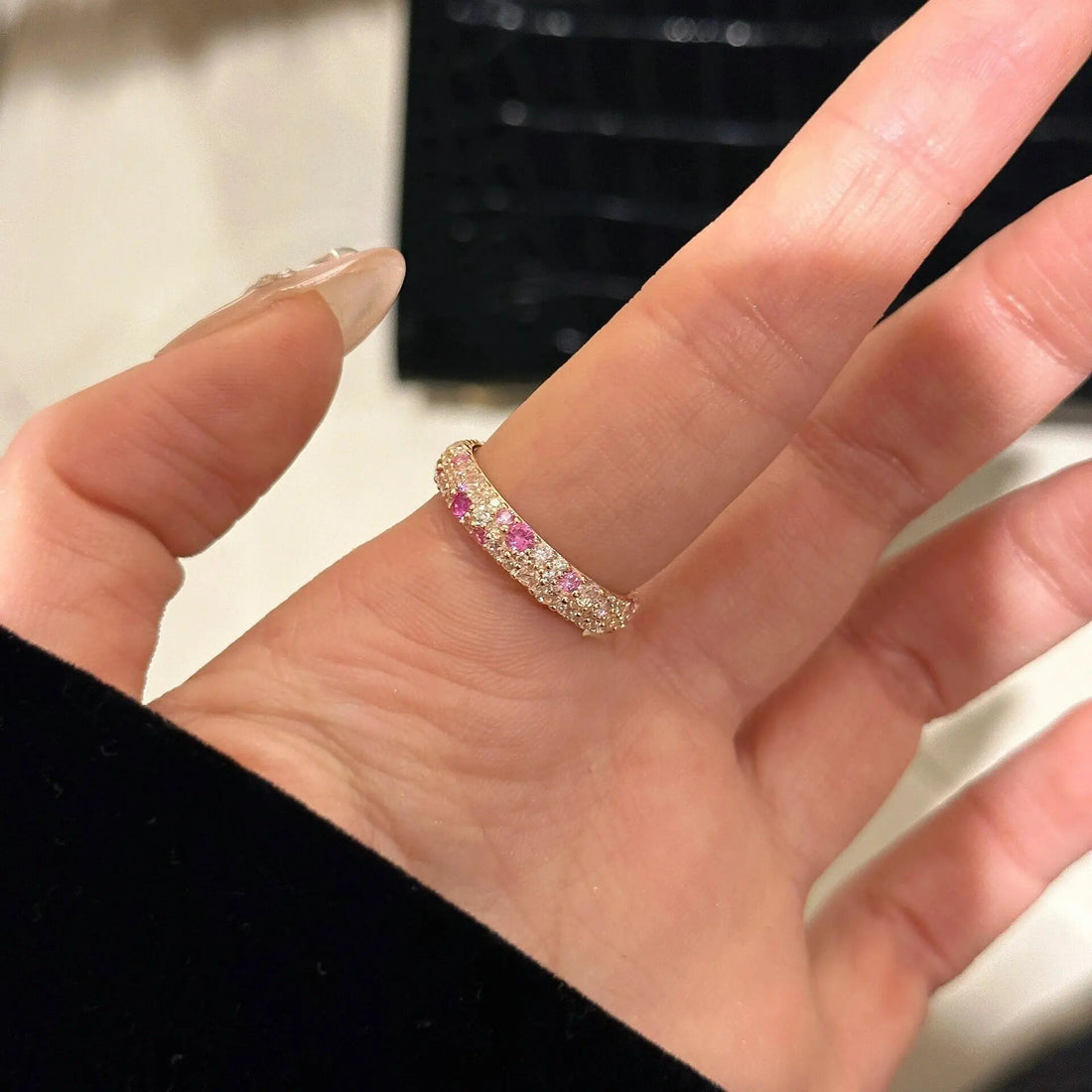 Gradient Diamond Ring Starry Sky Inlaid Rhinestone Ring Sweet Elegant Row Diamond - Norellé