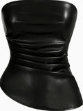 Leather Bandeau Strap Pleated Asymmetrical Bandeau Top - Norellé