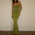 Solid Color Simple One Shoulder Backless Fishtail Dress - Norellé