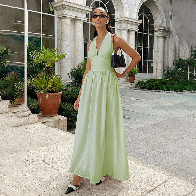 Halter Lace-up Backless Long Dress - Norellé