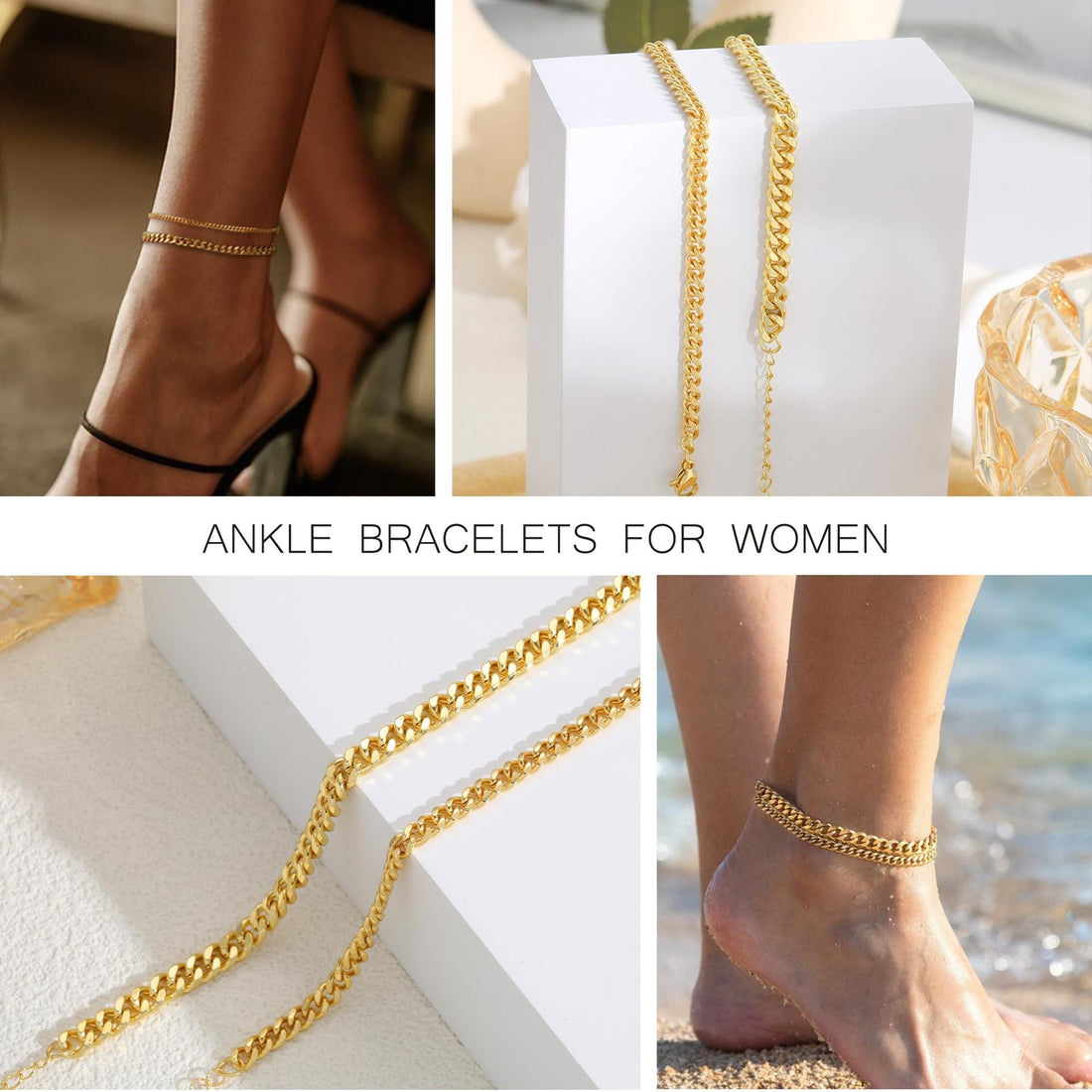 18K Gold Bold Cuban Link Chain Anklet Grinding Chain Fashion - Norellé