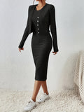 Front Button Cropped Top And Slim Fit Dress - Norellé