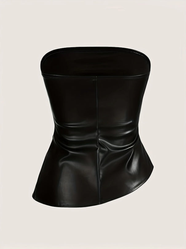 Leather Bandeau Strap Pleated Asymmetrical Bandeau Top - Norellé