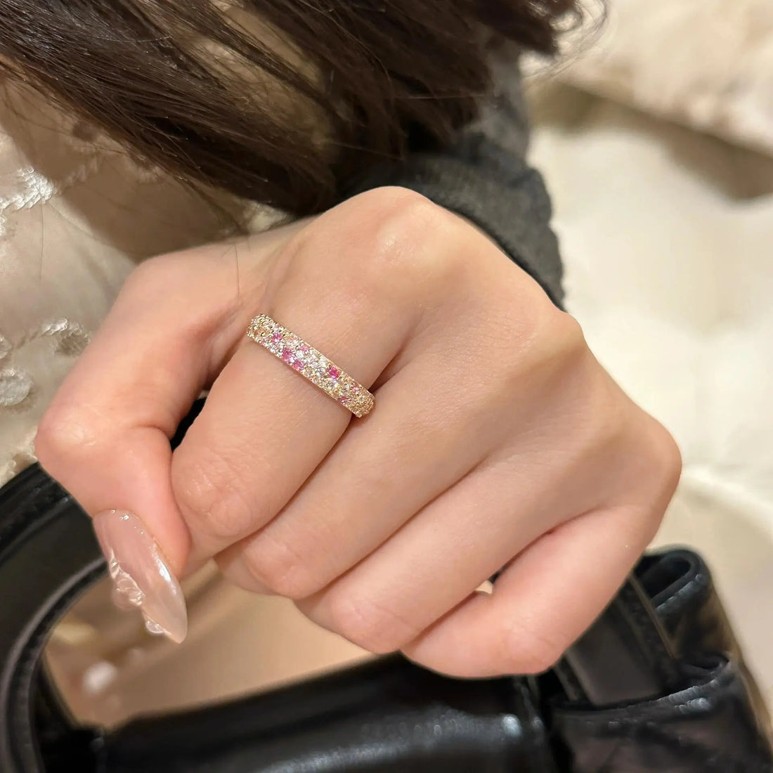 Gradient Diamond Ring Starry Sky Inlaid Rhinestone Ring Sweet Elegant Row Diamond - Norellé