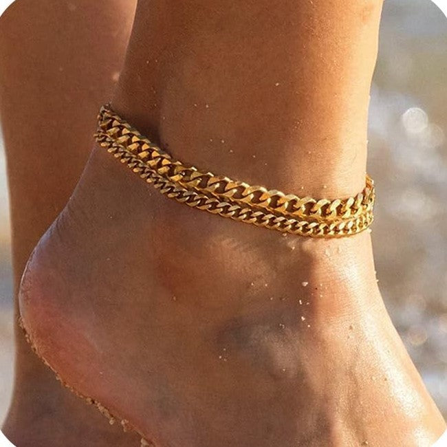 18K Gold Bold Cuban Link Chain Anklet Grinding Chain Fashion - Norellé
