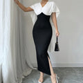 Ladies' Commuting Elegant Casual V-neck Color Block Patchwork Short Sleeved Dress - Norellé