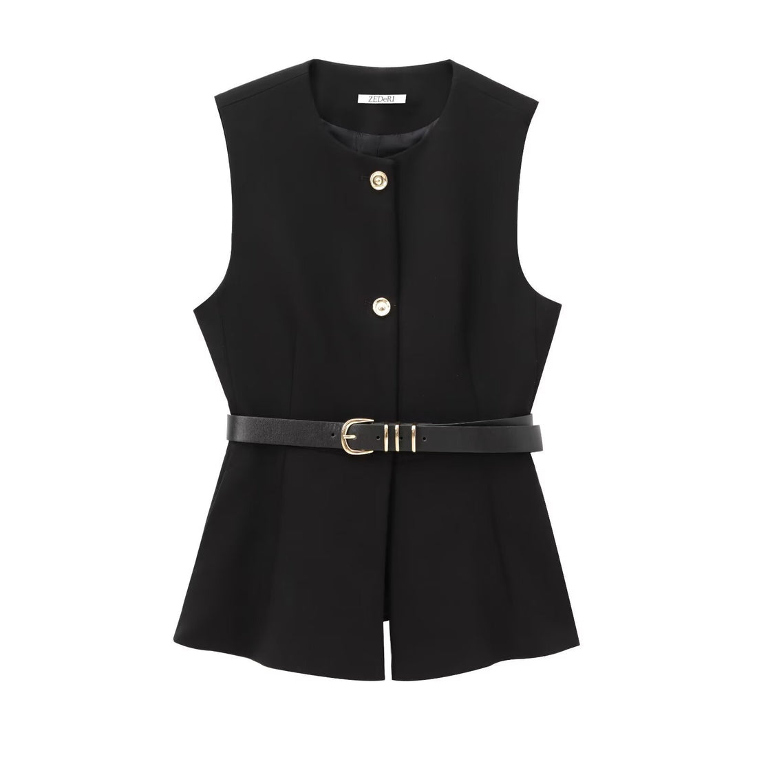 Belt Simple Sleeveless Shirt Bandage Dress Waist-tight Vest - Norellé