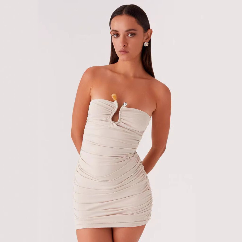 Slim-fit Pleated Solid Color Sheath Jumpsuit Skirt - Norellé