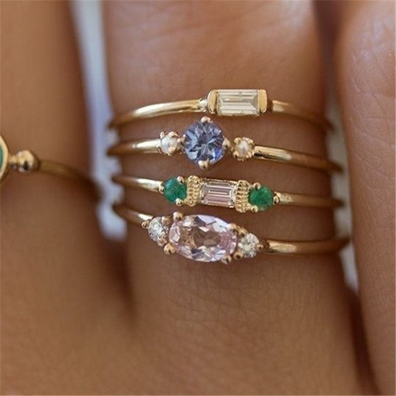 18K Gold Plating 4-piece Ring Set Simple Inlaid - Norellé